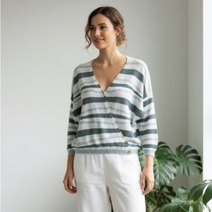 Sarah Pacini blue & white stripe linen wrap cardigan sweater - One Size